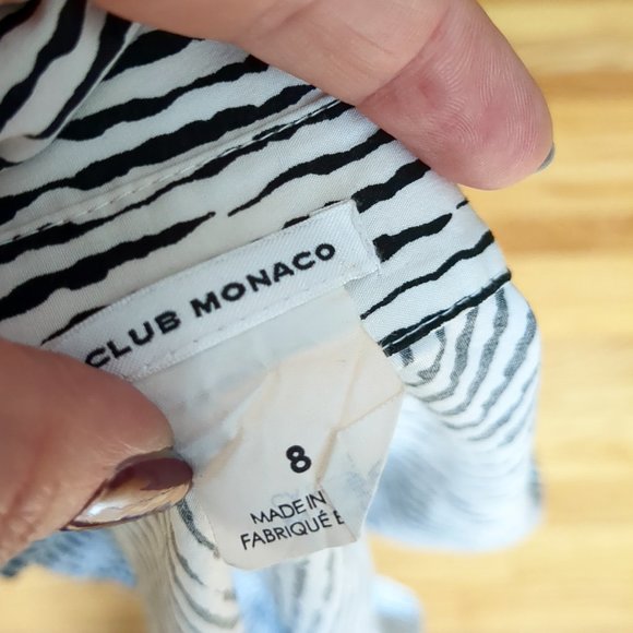 Club Monaco Black White Summer Abstract Printed Button Down Shirt - Picture 7 of 15